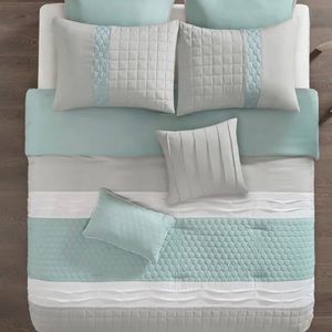 510 Design Casey Embroidered Comforter Set - Queen, Seafoam And Grey